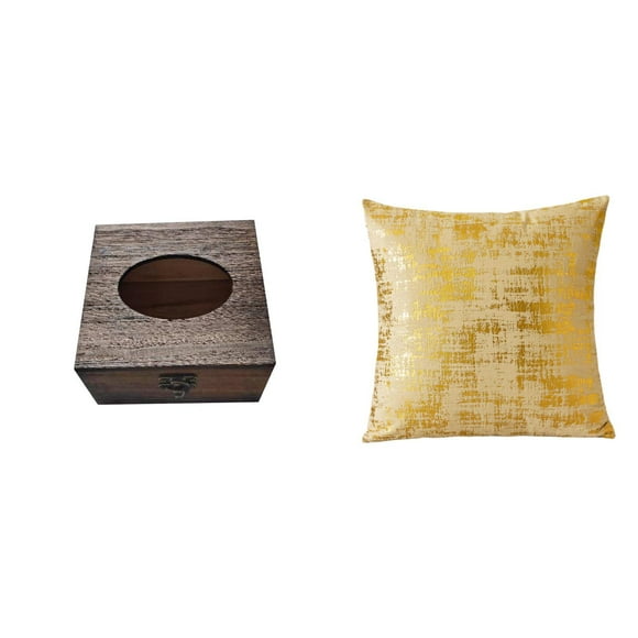 Elegante Juego De Caja De Pañuelos De Madera Y Funda De Cojín Para Decoración Del Hogar. Organizador De Almacenamiento Para Baño, Sala De Estar, Oficina Y Coche.