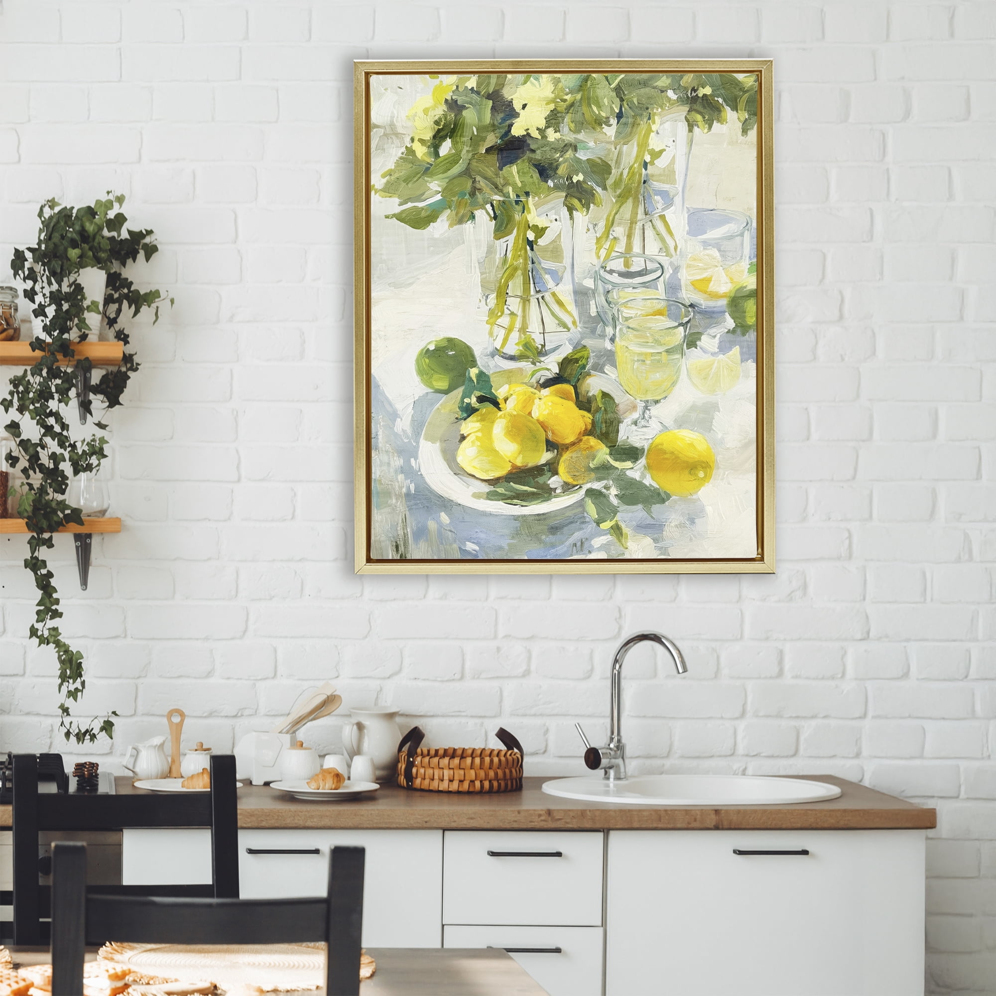 Stupell Industries Fresh Kitchen Lemons Spread Gold Framed Floater Canvas Wall Art, design by Annabelle Hall