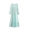 thumbnail image 1 of Pisexur Womens Dresses Robe Maxi Couleur Unie Mode Été Décontractée Col Rond Manches Longues Robe d'Été Ample Fluide à Étages Longue Robe Confortable Légère Tunique Tendance Robe de Plage, 1 of 6