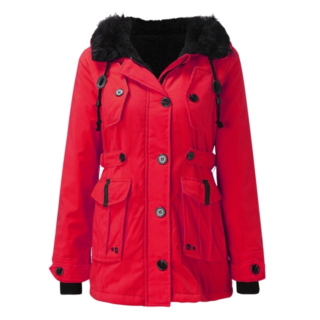2DXuixsh Veste pour Femmes Hiver Chaude Épaisse Manteau Doublé Trench à Capuche Mode Rouge Taille m
