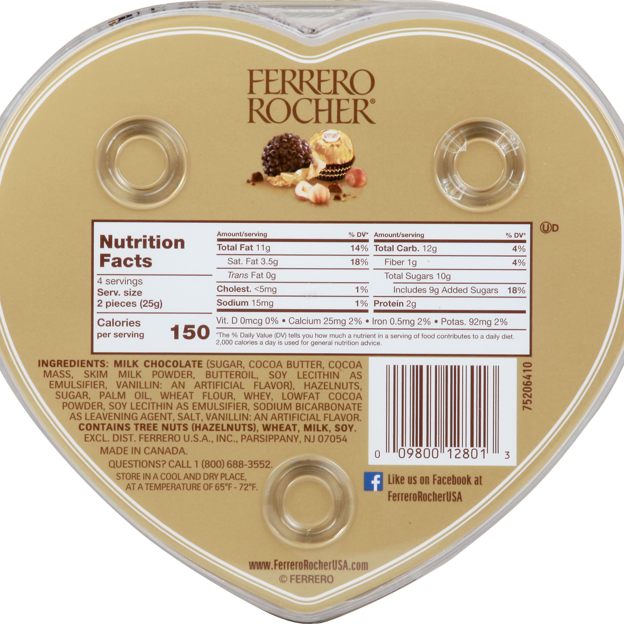 Ferrero Rocher Fine Hazelnut Chocolates, Valentines Day Heart Gift Box, 8 Piece Premium Chocolate for Gifting, 3.5 oz