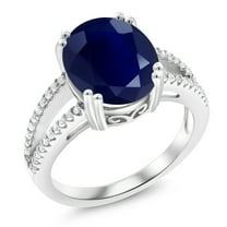 Gem Stone King 4.38 Cttw 925 Sterling Silver Blue Sapphire Ring for Women | Oval 12X10MM | Gemstone September Birthstone | Available in Size 5, 6, 7, 8, 9