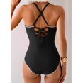 thumbnail image 4 of Traje de baño de una pieza Eomenie Tummy Control con pliegues negros para mujer, 4 of 4