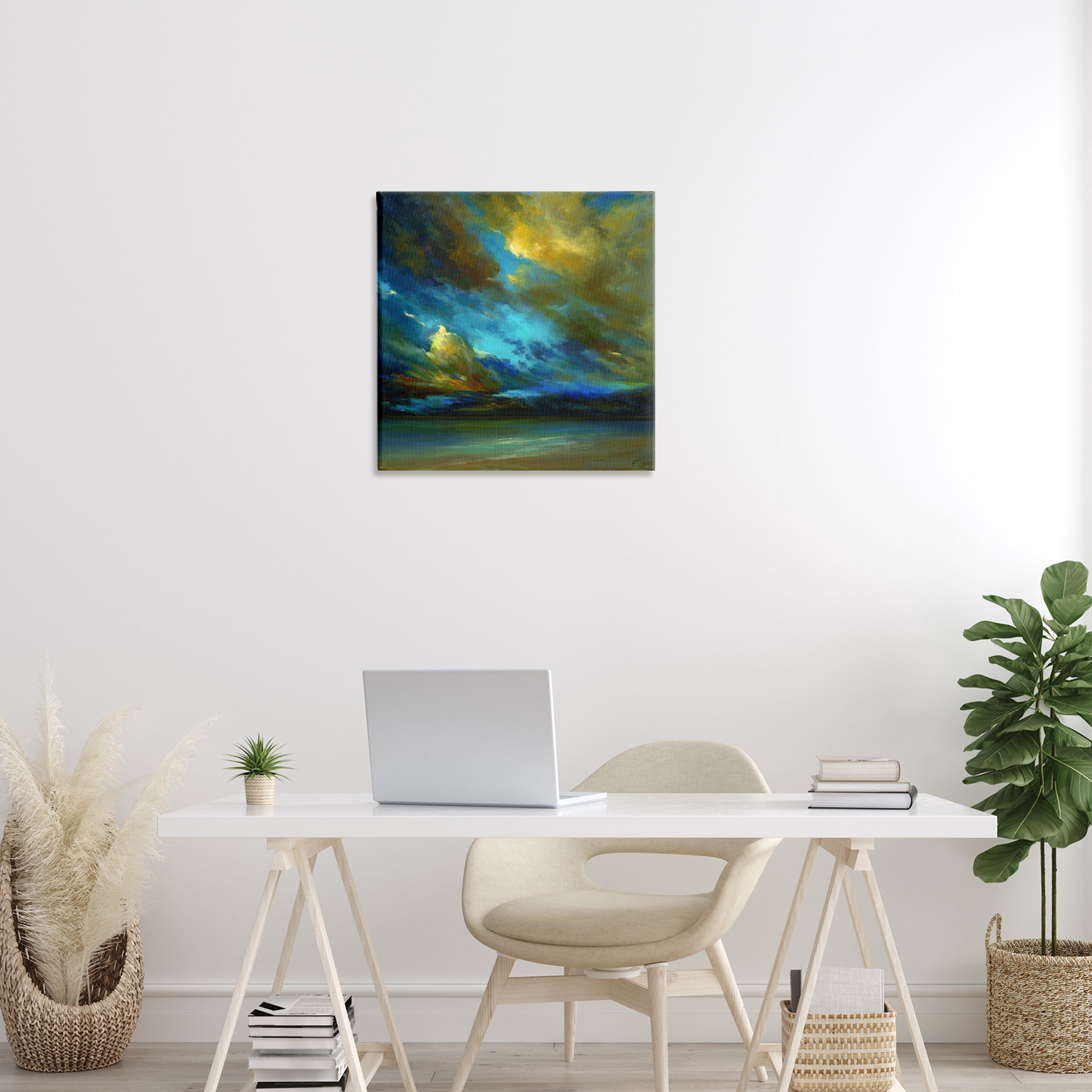 Stupell Industries Yellow Streaked Sky Landscape & Nature Painting Wrapped Canvas Art Print Wall Art, 24 x 24
