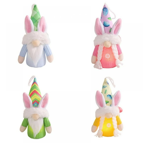 4Pcs Rabbit Tomte Easter Bunny Gnomes Glowing Swedish Nisse Scandinavian Tomte Tray Decorations Rabbit Ears Faceless Old Man