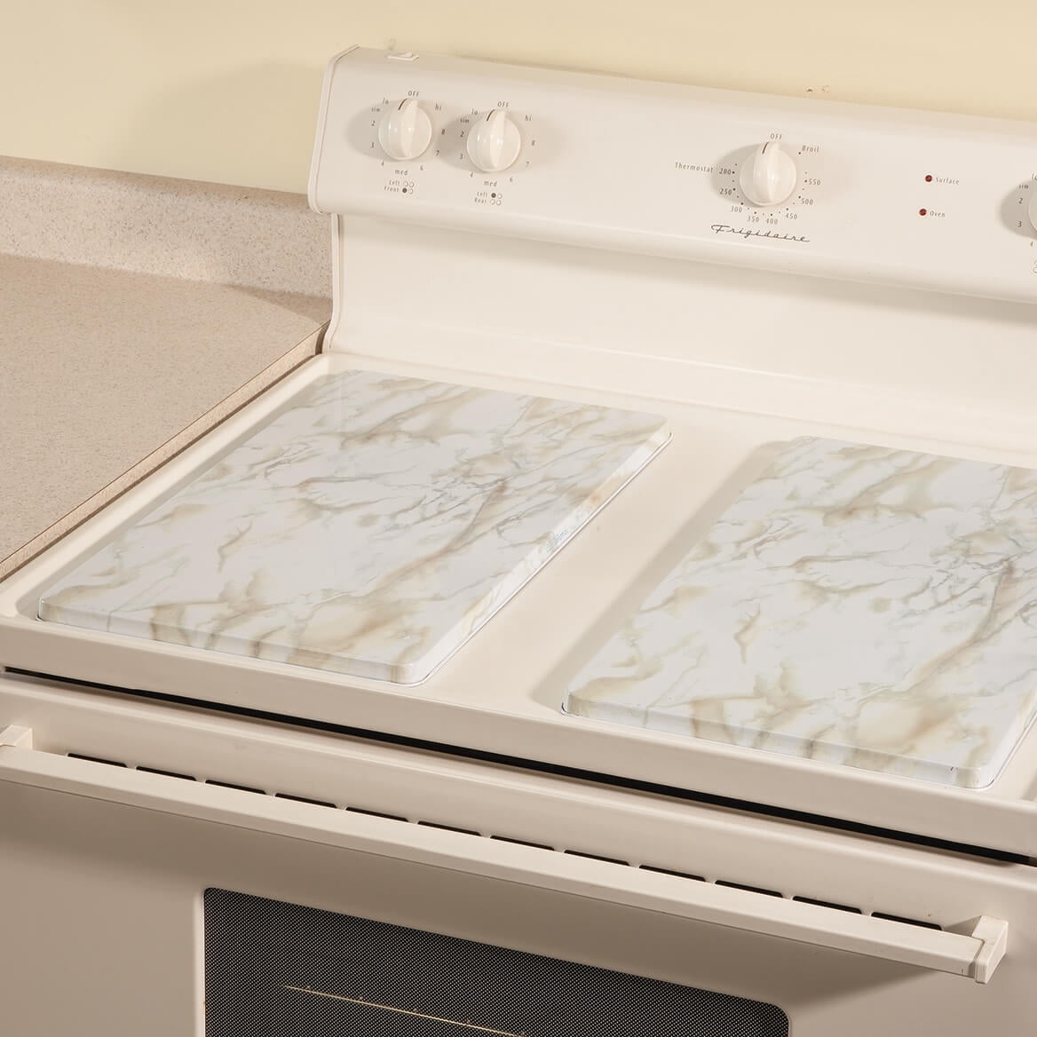 White Marble Burner Covers, Made of Durable Enameled Metal, Easy Cleaning, Kitchen Décor - Set of 2, Each Measures 20" Long x 11 1/2" Wide x 5/8" High