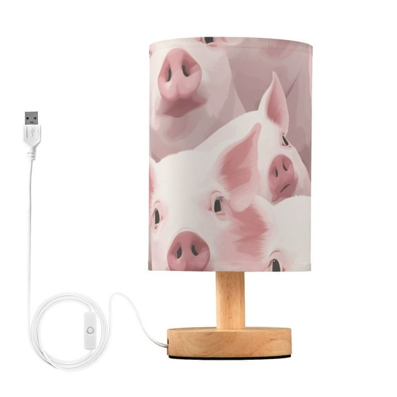 Pigs Pink Bedside Table Lamp LED Warm Lights with USB Charging Port Retro Cylinder Desk Lamps
