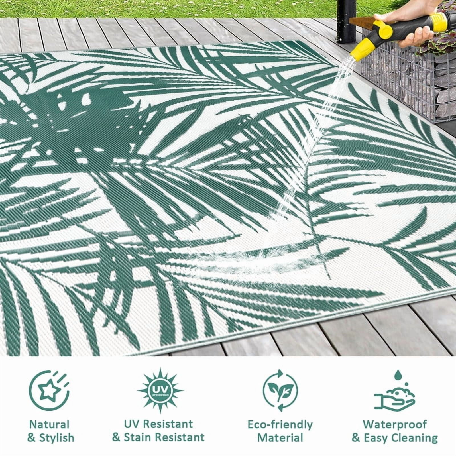 Aonewoe Outdoor Rug 6x9 Waterproof Reversible Plastic Straw Camping Rugs for Outside RV, Indoor Outdoor Area Rugs for Patio,Deck,Porch,Balcony, Green & White