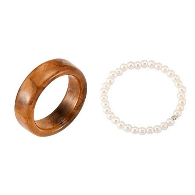 2PCS Girls Finger Ring Creative Simple Fake Peal Knuckle Ring Wide Chunky Ring