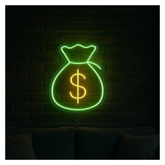 Letrero De Neón Con Forma Bolsa Dinero, Ideal Para Decorar Paredes Oficinas O Salas Juegos, Luz Regulable 38cm