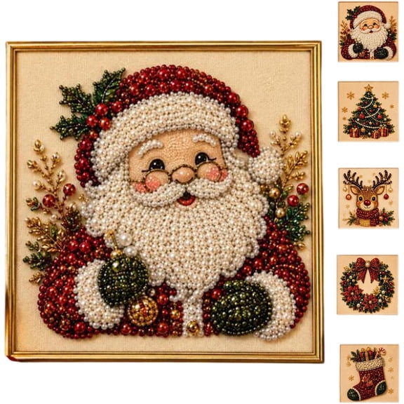DIY Christmas Pearl Diamond Painting Art Kit With Frame (30*30CM,B#) | DIY pearl diamond art kit with frame for adults and beginners, creating festive Christmas wall decor and DIY crafts