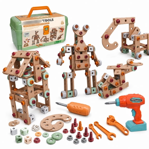 Jaawind Kids Tool Set with Electric Drill, 144PCS Toddler Tool Set with Toolbox, Screwdriver, Pretend Play Construction Tools Toys for 3 4 5 6 Years Old Boy Girl, Birthday Gift