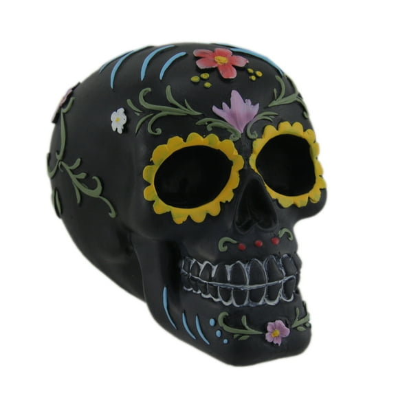 Zeckos Hand Painted Black Day of the Dead Sugar Skull Statue