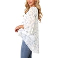 thumbnail image 3 of INSPIRE CHIC Women's Floral High Low Tops Scoop Neck Chiffon Blouse Asymmetrical Shirt 3/4 Bell Sleeve Casual Summer Tops S White, 3 of 6