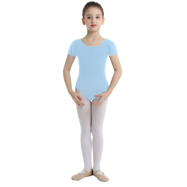 CHICTRY Justaucorps de Gymnastique à Manches Courtes pour Filles, Extensible, Ballet, Danse, Bleu 6