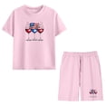 thumbnail image 6 of Summer 2 Piece Set For Kids Crew Neck Short Sleeve Tees Elastic Waist Shorts July 4th Print Casual Comfy Comfy (13 Years, Pink), 6 of 9