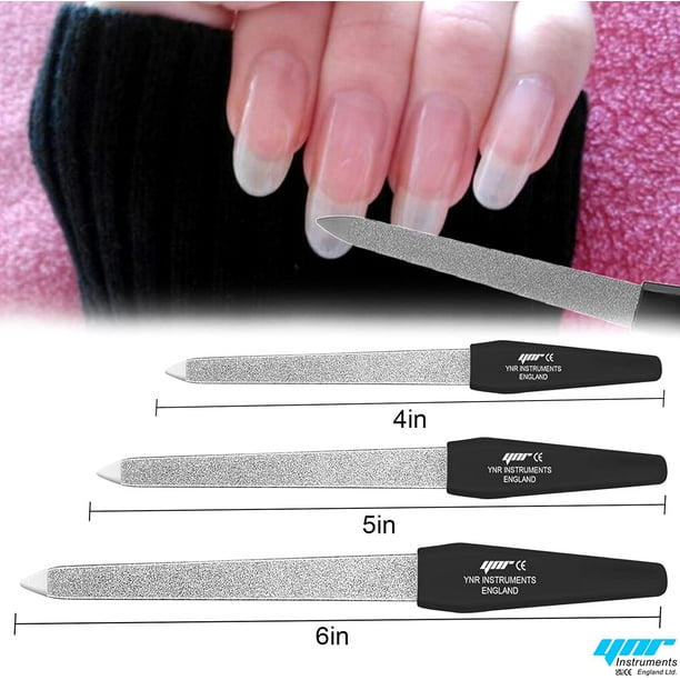 Metal Nail File Diamond Deb Dusted Coarse Nail Files Cleaner Pusher  Multipurpose Manicure Pedicure Tool Set of 3 (Black) 