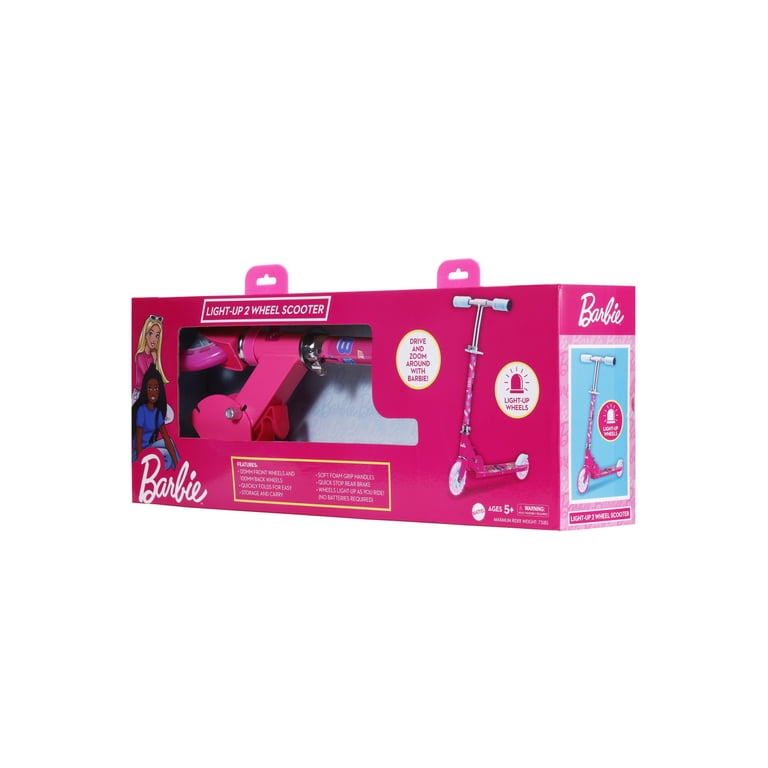 Barbie 2-Wheel Light-Up Kick Scooter for Kids, Pink, Foldable