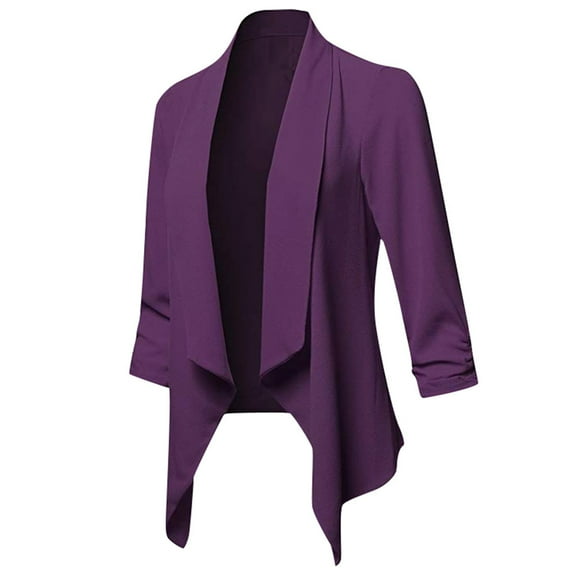 Vedolay Womens Tops Casual Blazer Jackets for Women 2023 Long Sleeve Open Front Button Jacket,Purple L