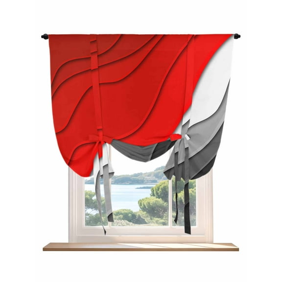 Red Black Ombre Tie Up Curtains for Windows 54 Inch Length Balloon Curtains Kitchen Adjustable Balloon Window Shade Modern Geometric Abstract Aesthetics Cream Tie Up Bathroom Curtain Window 42"x54"