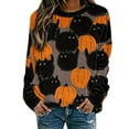thumbnail image 1 of Femmes Citrouille Sweat-Shirt Halloween Manches Longues Col Rond Pull Orange, 1 of 3