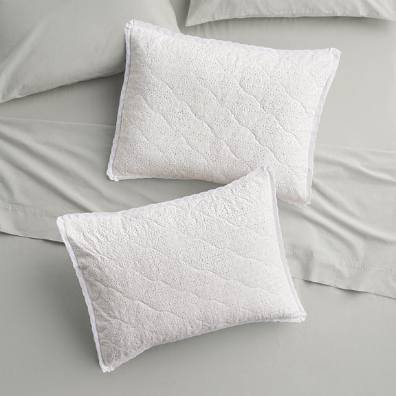 The Pioneer Woman Claire Lace Eyelet Pillow Shams, King, Bleached Linen, 2 Pack