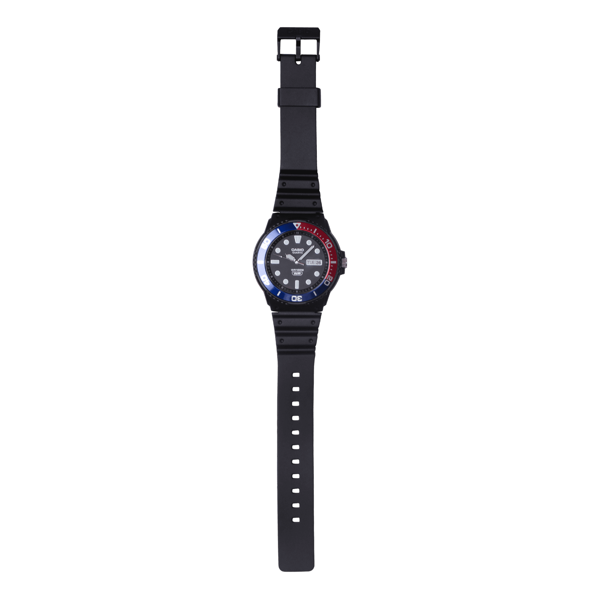 Casio Mens Analog Wristwatch Marine Design 100M Wr 3Yr Battery Red & Blue