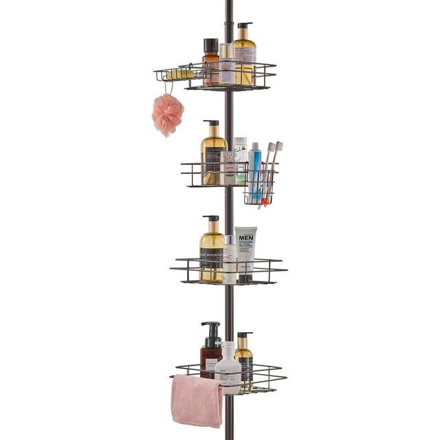 KFFKFF Tringle de Tension pour Douche, Réglable de 42 Pouces à 114 Pouces, Tringle de Tension de Douche Polyvalente avec Plateau Durable Supportant la Charge, Résistante à la Corrosion, Assemblage Simple, Convient aux Salles de Bain