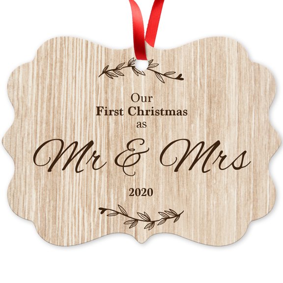 Our First Christmas As Mr & Mrs 2020, Christmas Tree Décor Gift Ornaments, 3x4 Coated Aluminum Rectangle