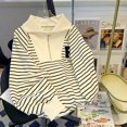 thumbnail image 1 of Chandails en Molleton Rayés Automne Rue Haute Col Montant Manches Longues Chic Harajuku Demi-Fermeture à Glissière Chandail, 1 of 5