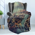 thumbnail image 4 of London Soft Flannel Fleece Throw Blanket, Panoramic Picture of Thames River and Tower Bridge Famous Cityscape, Cozy Plush for Indoor and Outdoor Use, 50" x 60", Almond Green Orange, by Ambesonne, 4 of 5