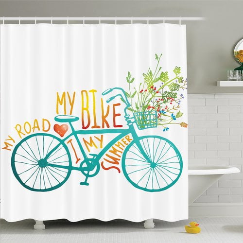 Ambesonne Summer Bike with Flowers Shower Curtain Set