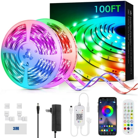 100ft Led Strip Lights Livingpai Color Changing Light Strips With Sync Remote Built In Mic Bluetooth App Control Rgb For Bedroom Party Kitchen Tv Home Canada 100ft Led Strip Lights Livingpai Color, Remote Led Lights For Bedroom