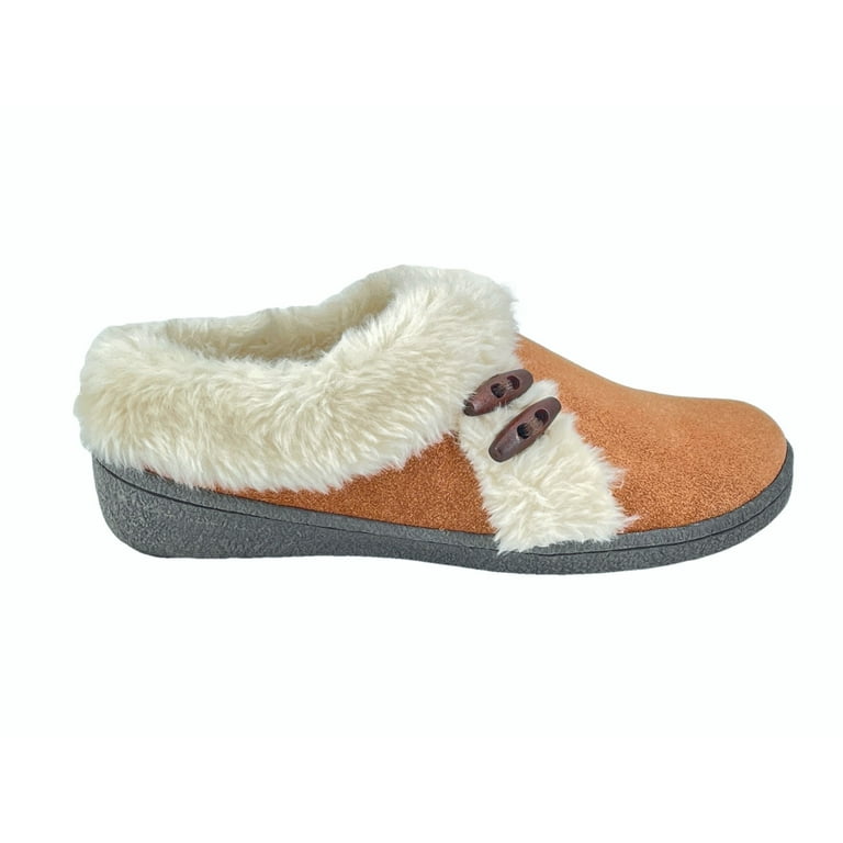 Clarks Womens Suede Leather Slipper JMH2047 Soft Plush Faux Fur Lining Indoor Outdoor House Slippers For Women 7 M US Cognac