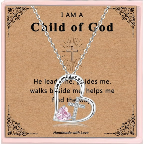 Heart Cross Necklace, Initial Heart Necklace Baptism First Communion Gift for Daughter Goddaughter