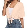 thumbnail image 4 of CIENVNSTG Women's Chiffon Cropped Bolero Sheer Shrugs Lightweight Short Bolero Cardigan Trendy 2026 Summer Tops Beige M, 4 of 7