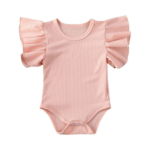 Newborn Baby Girl Ruffle Short Sleeve Romper Bodysuit Basic Solid Color T-Shirt Tops Summer Clothes Navy Blue 6-12 Months