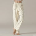 thumbnail image 4 of Wyobmus Women's Printed Pajama Pants with Pockets Cotton Comfy Elastic Waist Sleep Pants Loose Straight Wide Leg Yoga Pants for Comfortable Nights E-Beige, 4 of 6