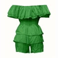 thumbnail image 5 of MORTTIC Women's Solid Color Off-Shoulder Ruffle Jumpsuit DroppedWaist Pleated Detail Summer Wear Green XL, 5 of 6