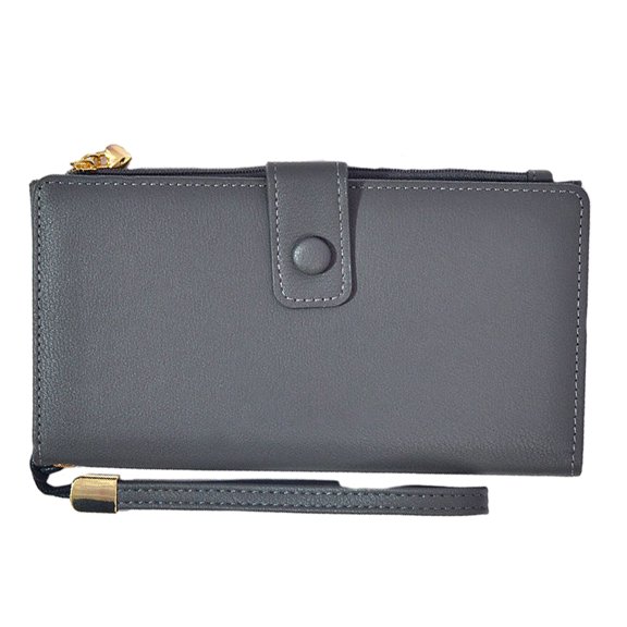 Solid color women's purse mobile phone bag multifunctional large capacity women's bag long style - gray