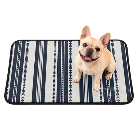 Pet Pee Pad Mat Blue Stripes Lines Waterproof Reusable Dog Potty Training Pad Geometric Classic Striped Non Slip Pet Urine Mat for Indoor Potty Training Floor Protection 24x18 Inch