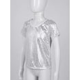 thumbnail image 6 of iiniim Girls Boys Shiny Metallic Short Sleeve T-Shirt Hip Hop Jazz Dance Performance Festival Party Top Shirt Blouse, 6 of 7