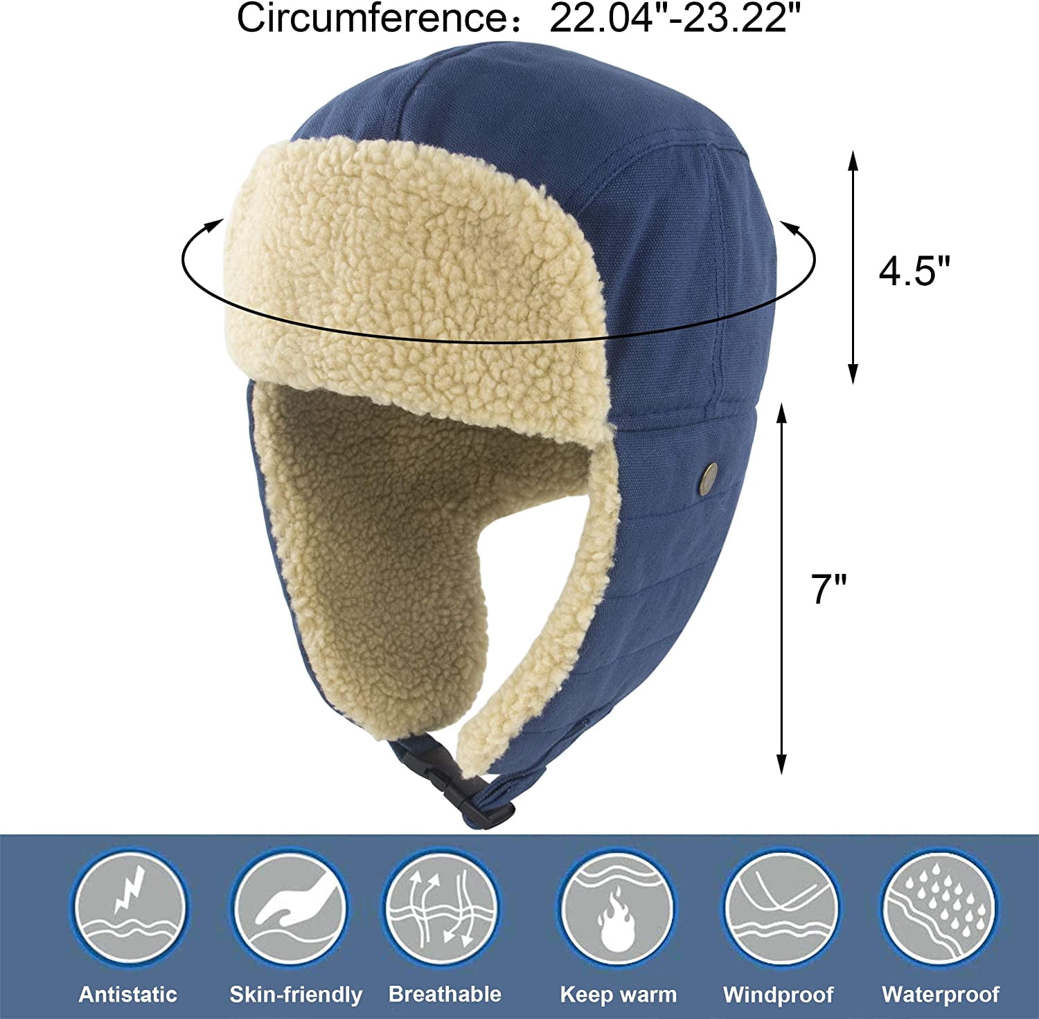 Muryobao Winter Hat Cold Weather Trapper Hat Outdoor Warm Windproof Ski Cap with Ear Flap Trooper Hunting Hats for Men Women Navy