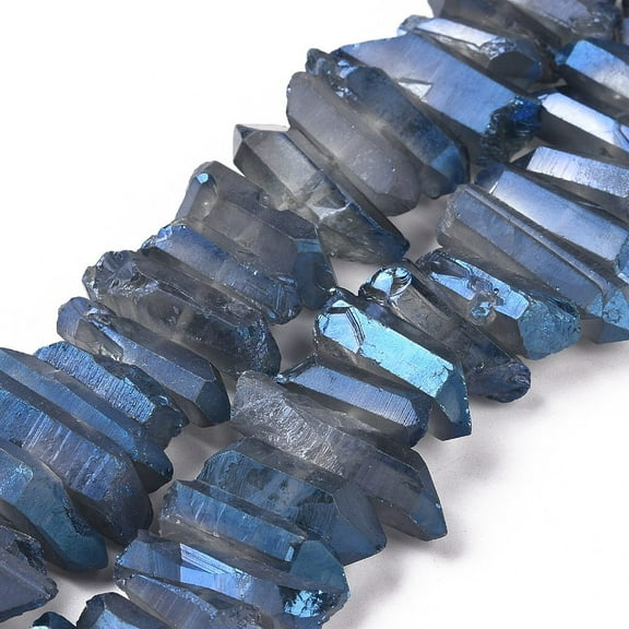 Natural Quartz Points Beads Strands Dyed Steel Blue 15~30x4~8x4~7mm Hole: 1mm 8 inch