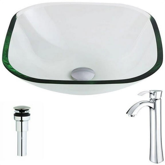 Anzzi Cadenza Series Deco-Glass Vessel Sink in Lustrous Clear with Enti Faucet in Brushed Nickel