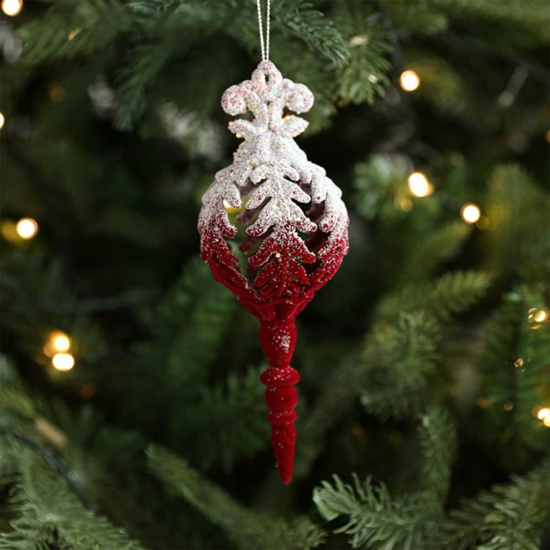 Flocked Snowflake Christmas Ornament with Glitter, Shatterproof Plastic Holiday Decor for Tree, Fireplace, and Home Festive Decorations, Elegant Red and Gold Themed Seasonal Ornament Set