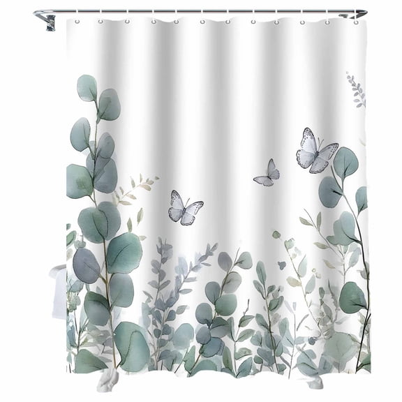 Shower Curtains Eucalyptus Leaf Butterfly Bath Curtain Watercolor Plant Waterproof Bathroom Shower Curtain Set with Hooks Decoration 72 x 72 Inches