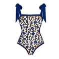 thumbnail image 4 of Womens Swimsuits One Piece Vintage Colorblock Abstract Floral Print Cover Up 2 Piece Vintage Print Monokini Bikini Tankini Set Dark Blue Swimwear Sizes L, 4 of 4