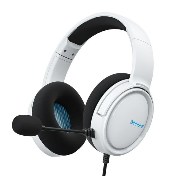 BINNUNE BG02 Wired Over-Ear Gaming Headset with 50mm Drivers - White Noise-Canceling Omnidirectional Microphone, Adjustable Headband & Soft Ear Cushions for PC, Laptop, Tablet - Immersive Surround