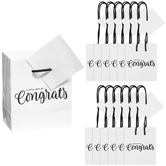 3" x 1 3/4" x 3 1/2" Mini Congrats Paper Gift Bag - 12 Pieces
